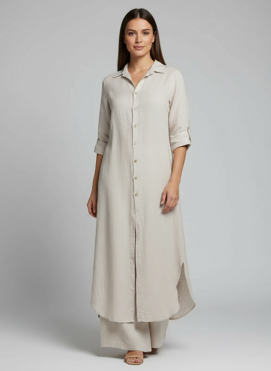 Ensemble Linéen Femme | Chemise Longue, Pantalon Ample | Respirable