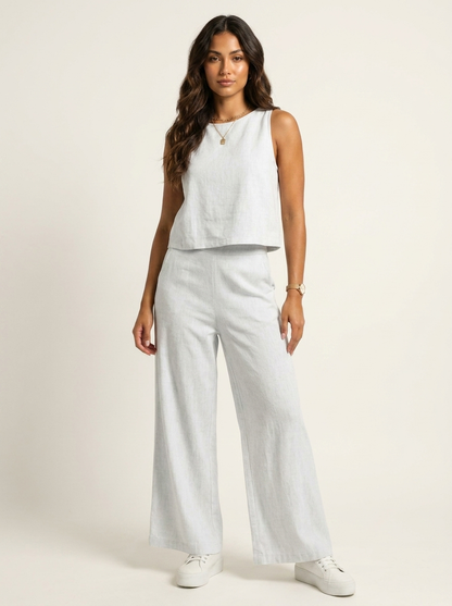 Ensemble Femme Lin | Pantalon Jambe Large, Haut Sans Manches | Respirant