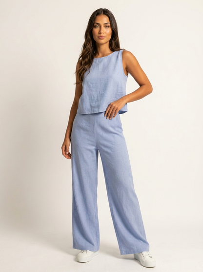 Ensemble Femme Lin | Pantalon Jambe Large, Haut Sans Manches | Respirant