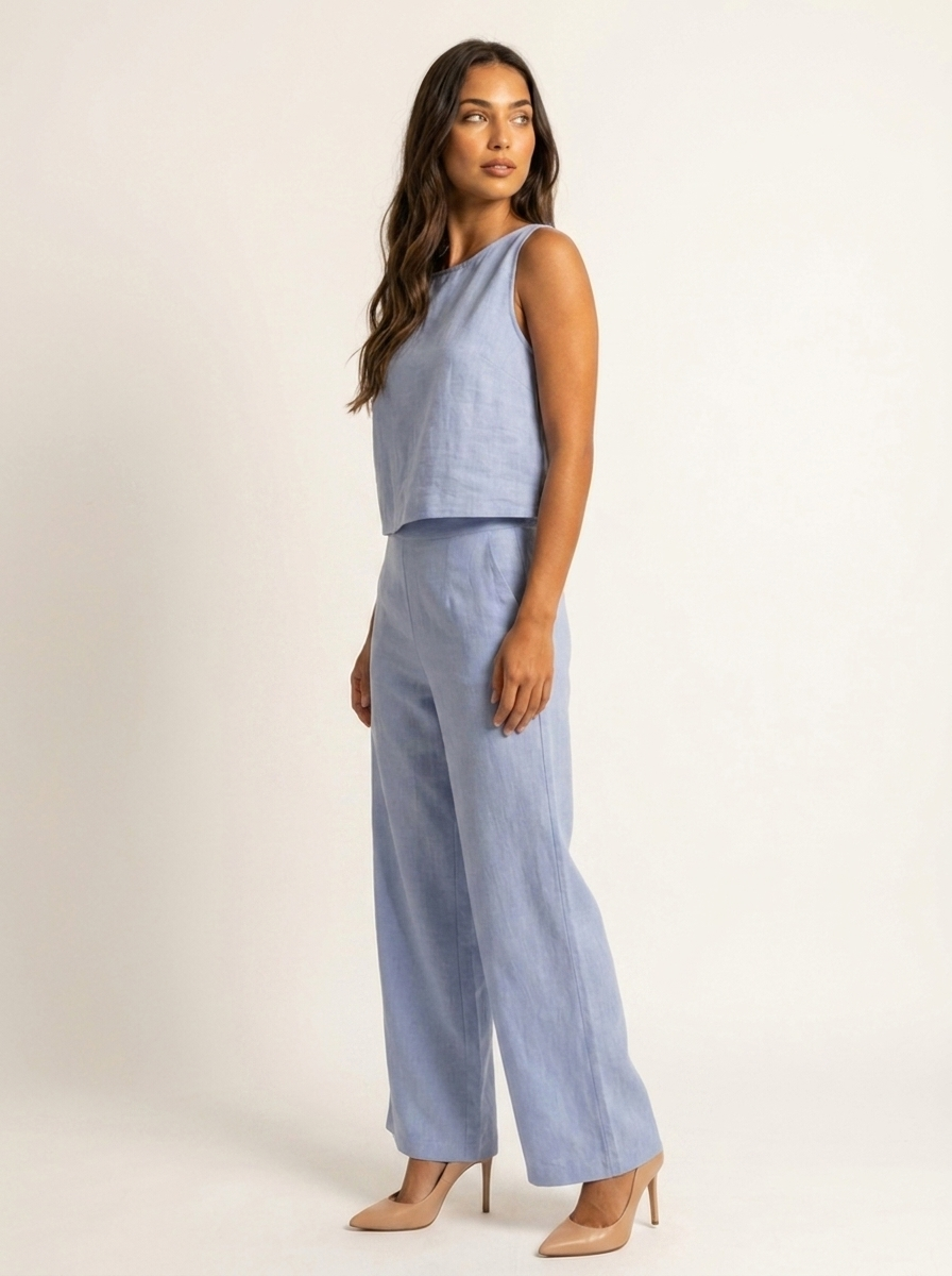 Ensemble Femme Lin | Pantalon Jambe Large, Haut Sans Manches | Respirant