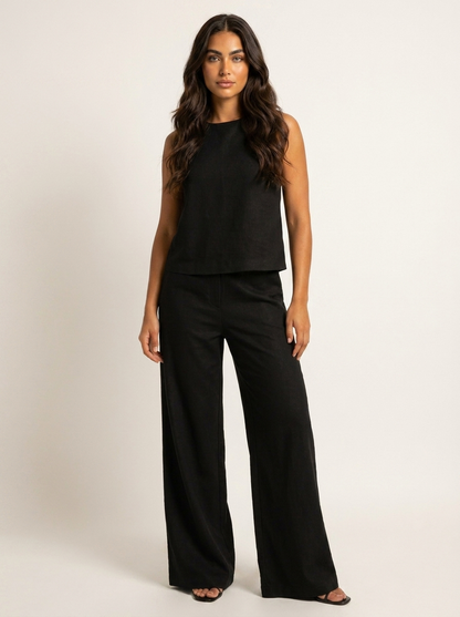 Ensemble Femme Lin | Pantalon Jambe Large, Haut Sans Manches | Respirant