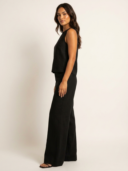 Ensemble Femme Lin | Pantalon Jambe Large, Haut Sans Manches | Respirant