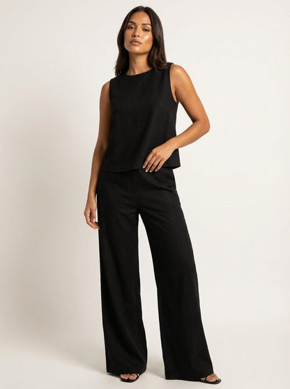 Ensemble Femme Lin | Pantalon Jambe Large, Haut Sans Manches | Respirant