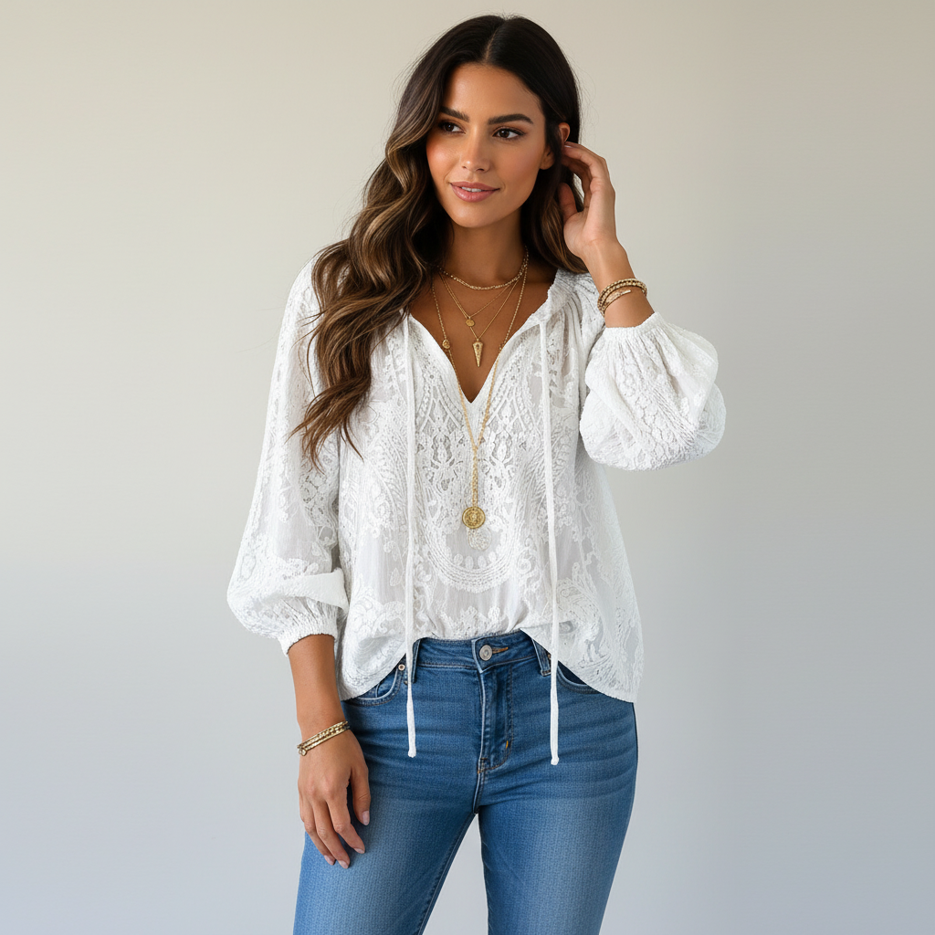 Blouse Dentelle | Bohème, Aérée | Top Romantique Femme