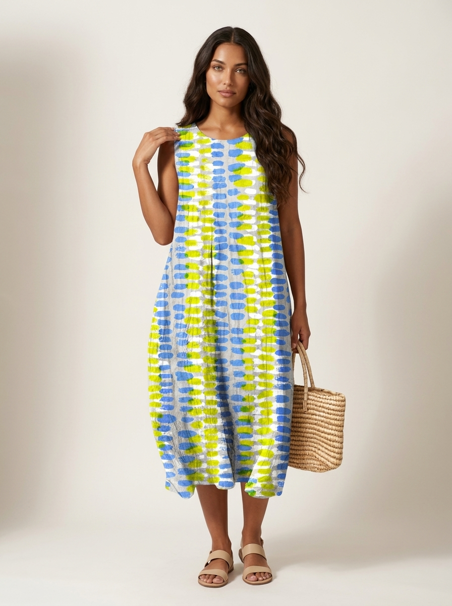 Robe Midi Femme | Sans Manches, Imprimée Été