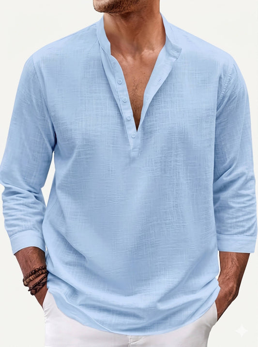 Chemise lin homme | Col mao, manches longues