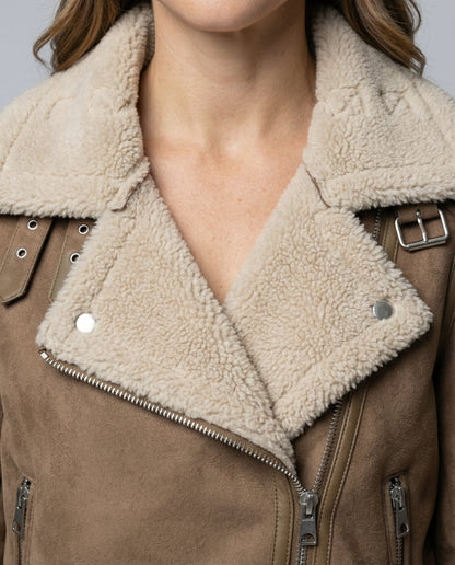 Veste motard femme | Cuir synthétique vintage, doublure polaire