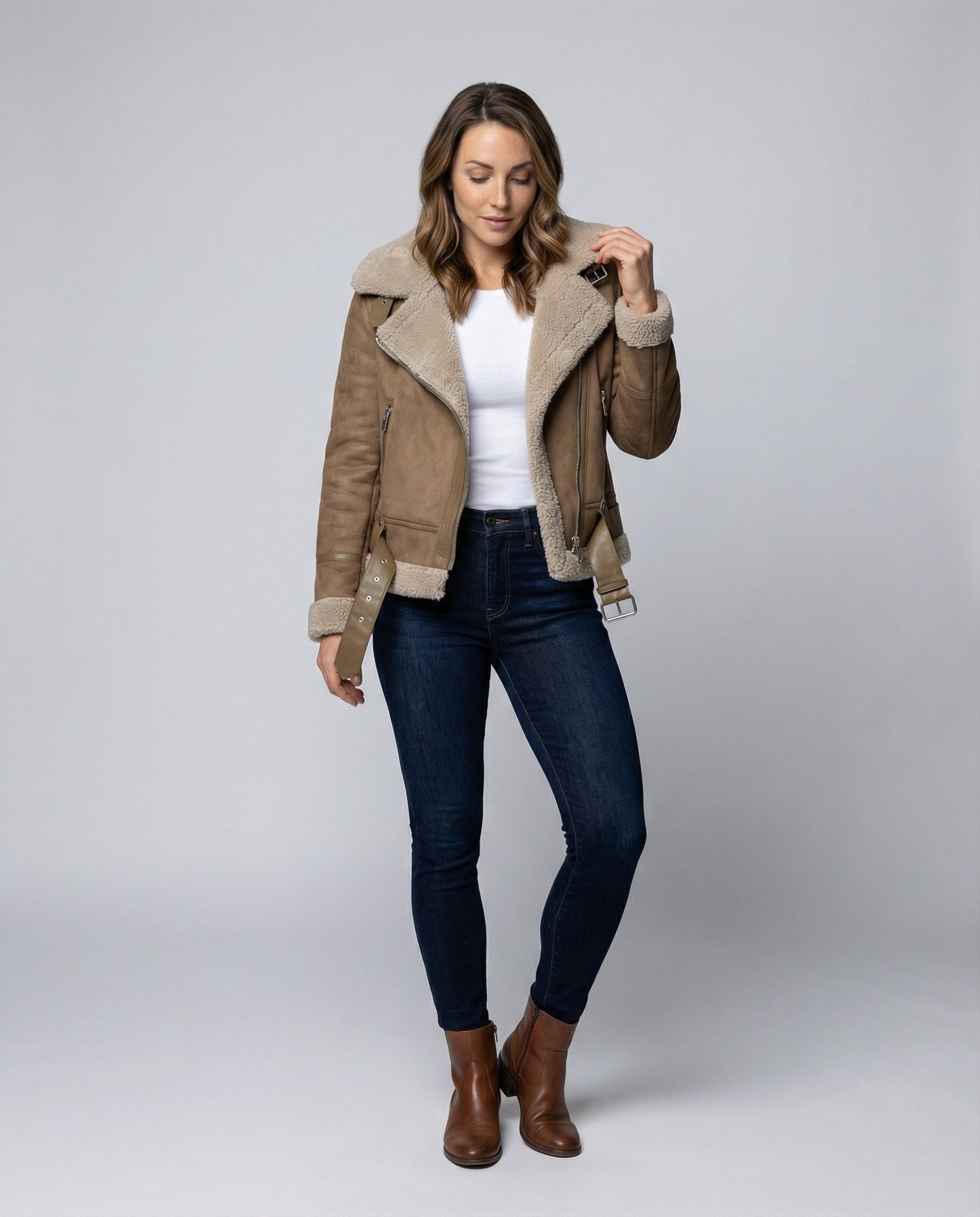 Veste motard femme | Cuir synthétique vintage, doublure polaire