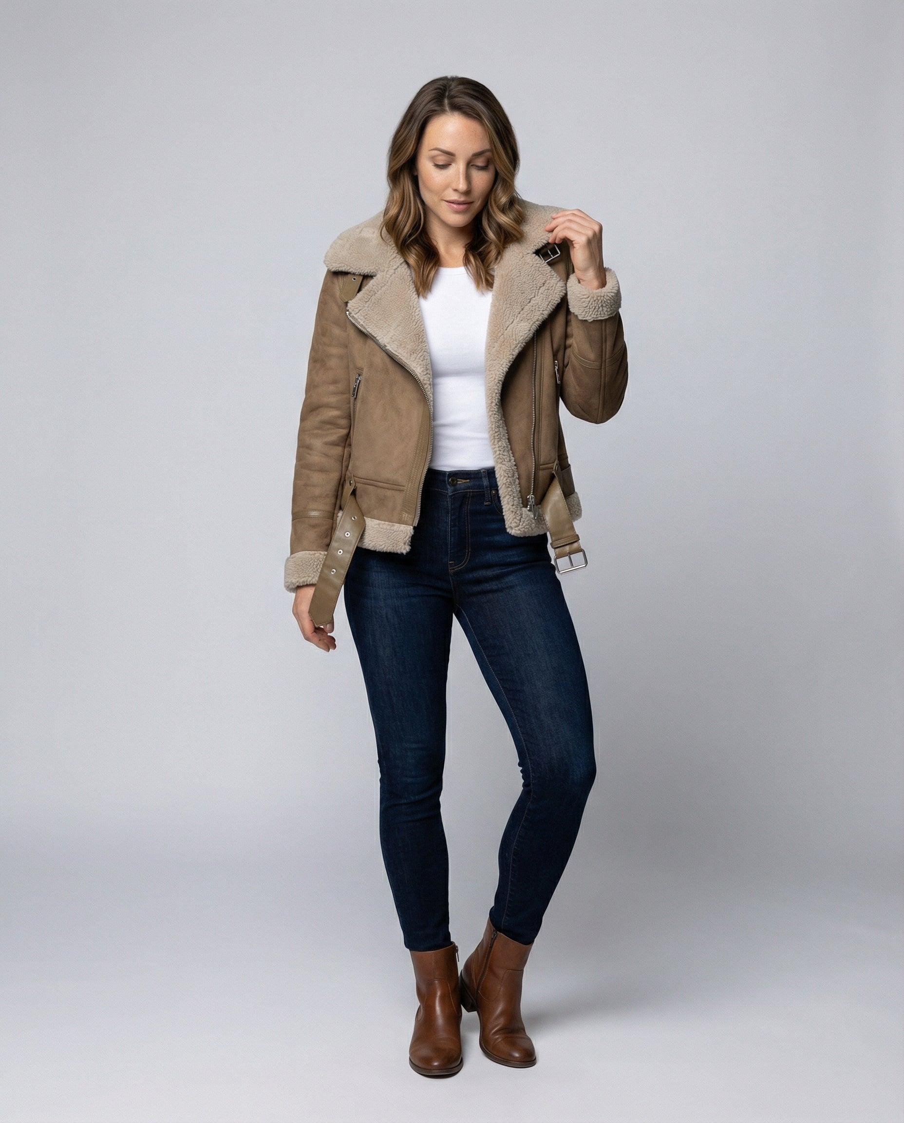 Veste motard femme | Cuir synthétique vintage, doublure polaire