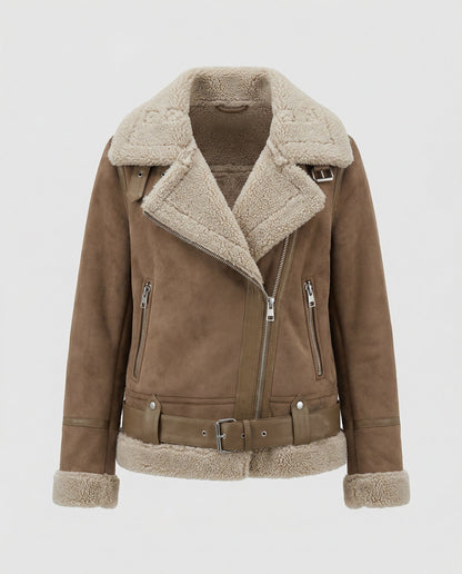 Veste motard femme | Cuir synthétique vintage, doublure polaire
