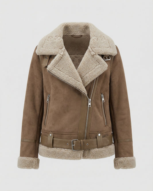 Veste motard femme | Cuir synthétique vintage, doublure polaire