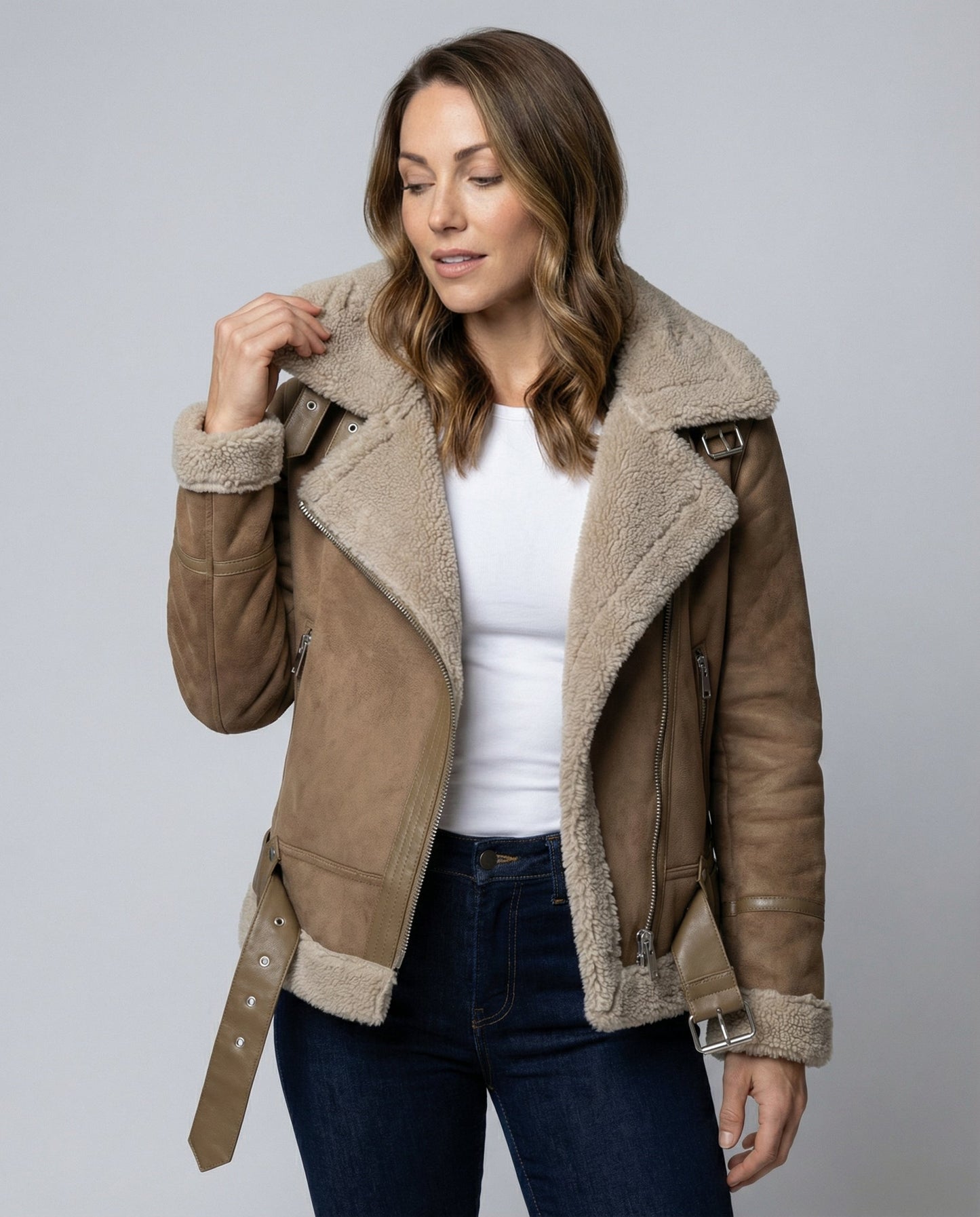 Veste motard femme | Cuir synthétique vintage, doublure polaire