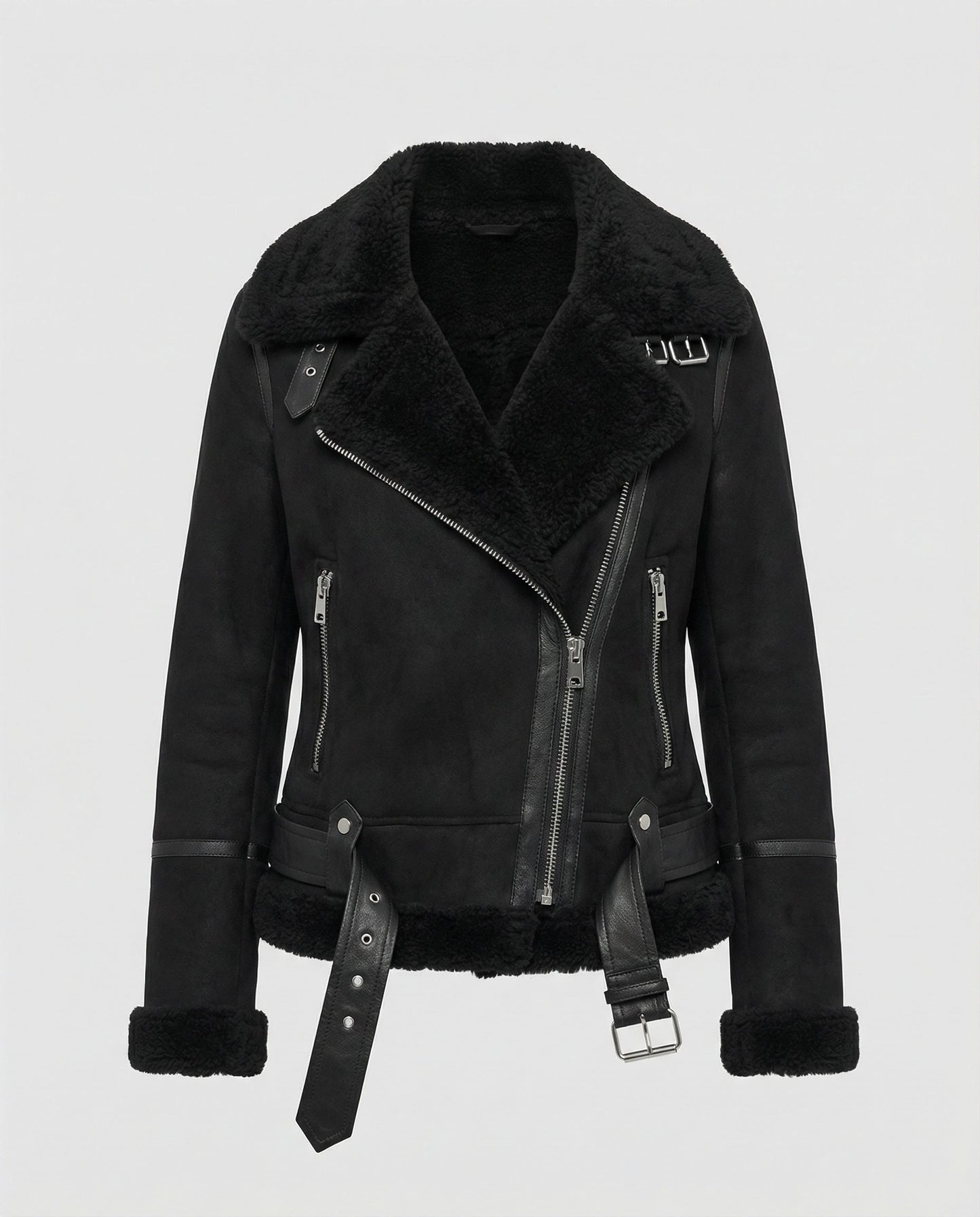 Veste motard femme | Cuir synthétique vintage, doublure polaire