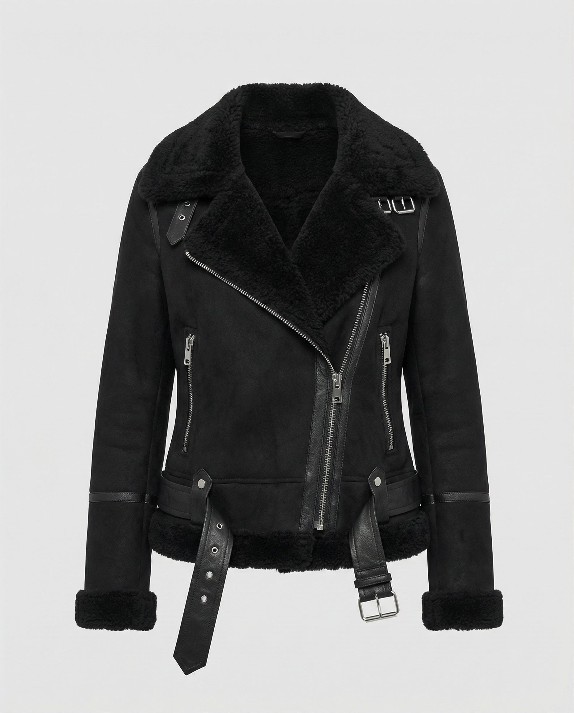 Veste motard femme | Cuir synthétique vintage, doublure polaire