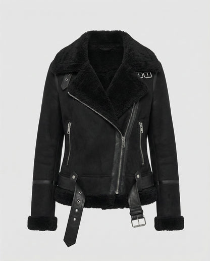 Veste motard femme | Cuir synthétique vintage, doublure polaire