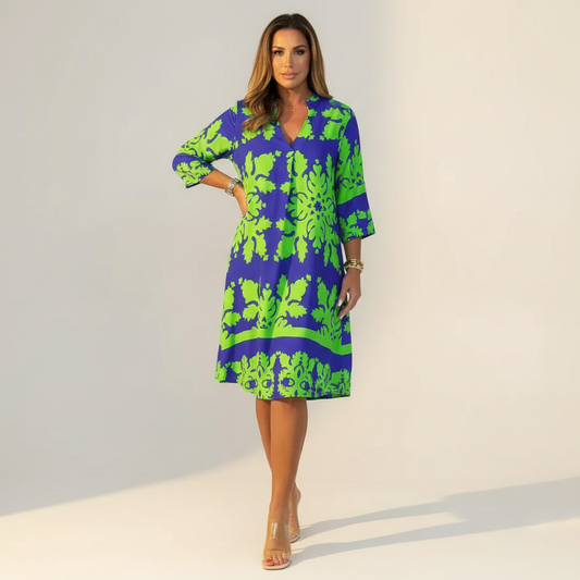 Robe Midi Femme | Bohème Été Col V | Manches Trois-Quarts