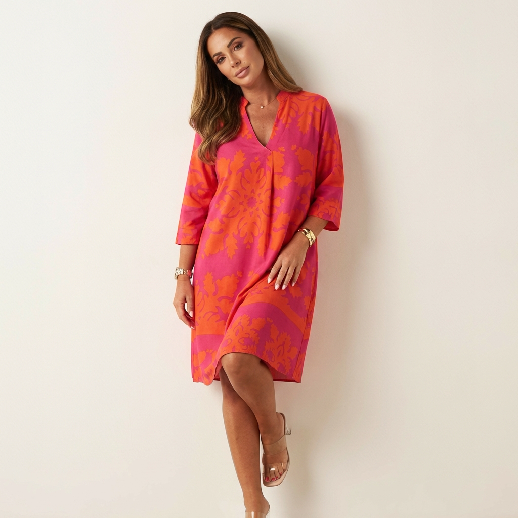 Robe Midi Femme | Bohème Été Col V | Manches Trois-Quarts