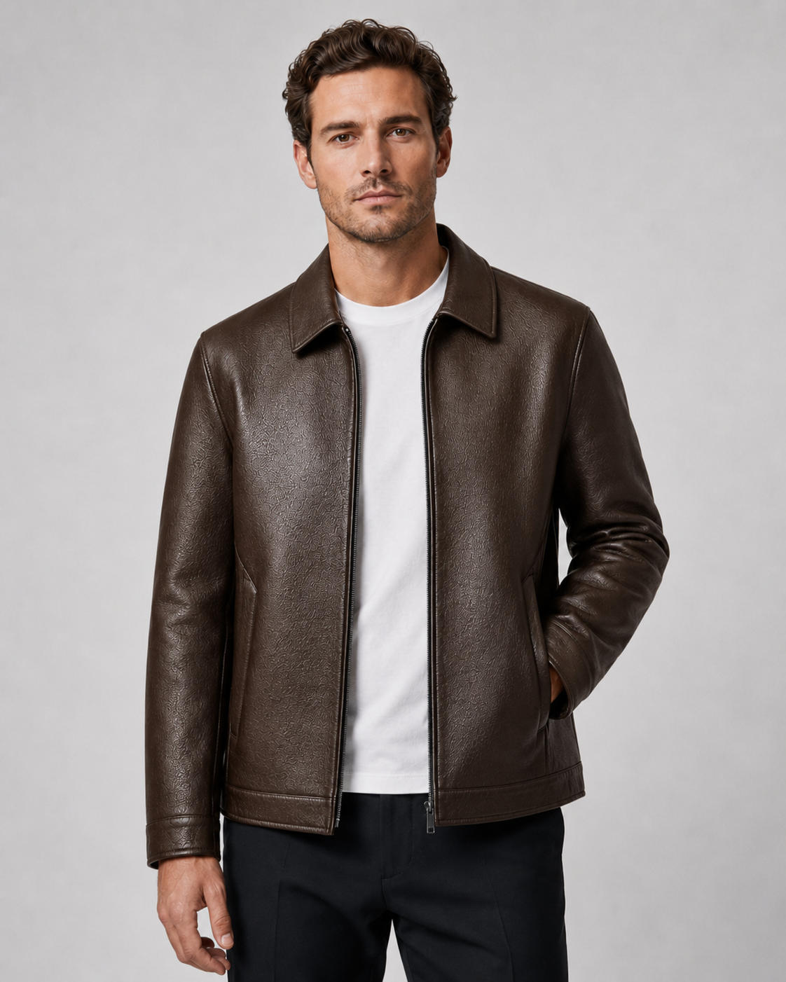 Veste Cuir Homme | Fermeture Éclair | Coupe Droite