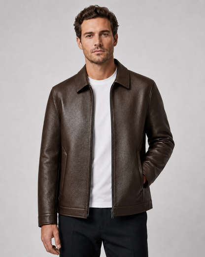 Veste Cuir Homme | Fermeture Éclair | Coupe Droite