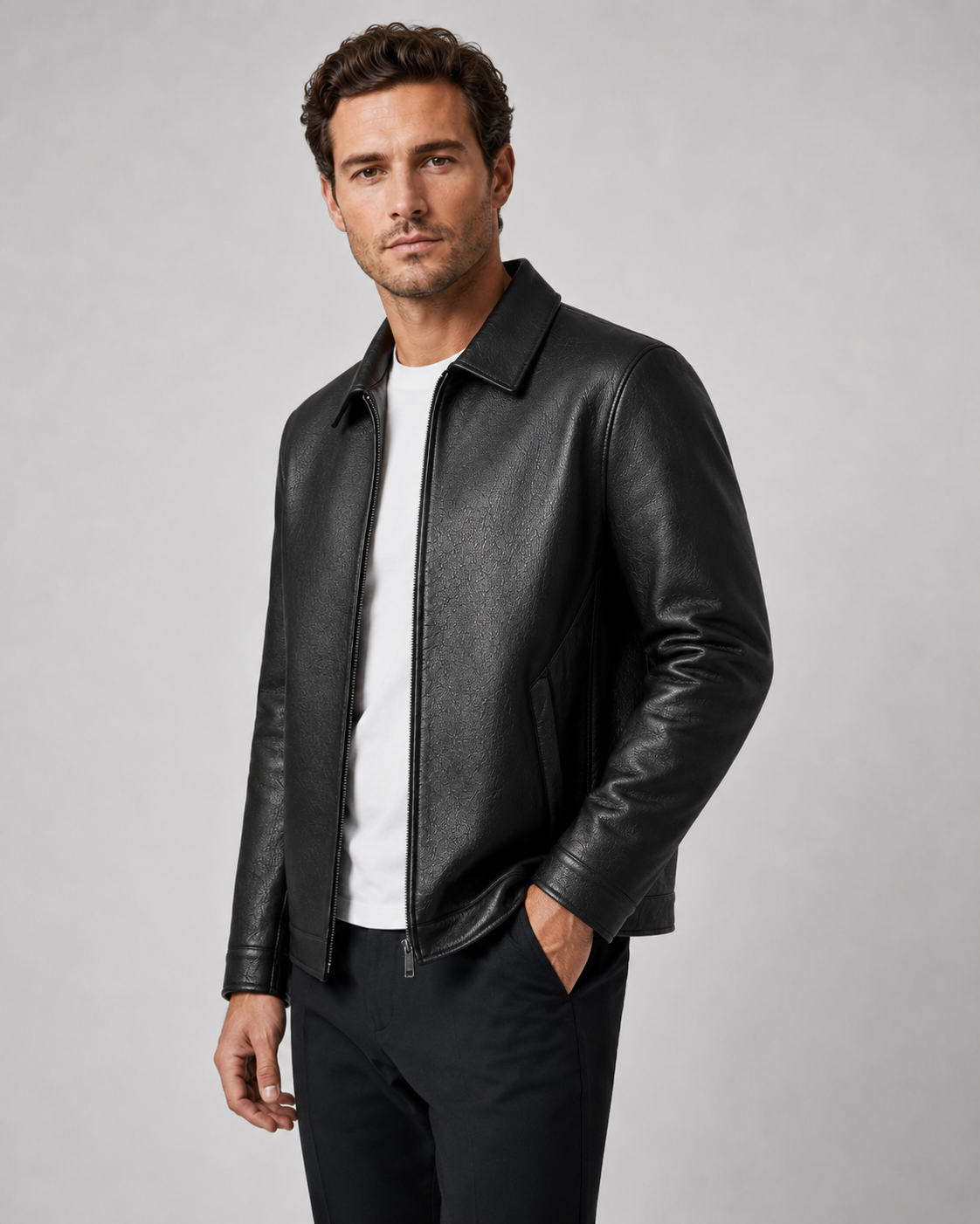 Veste Cuir Homme | Fermeture Éclair | Coupe Droite