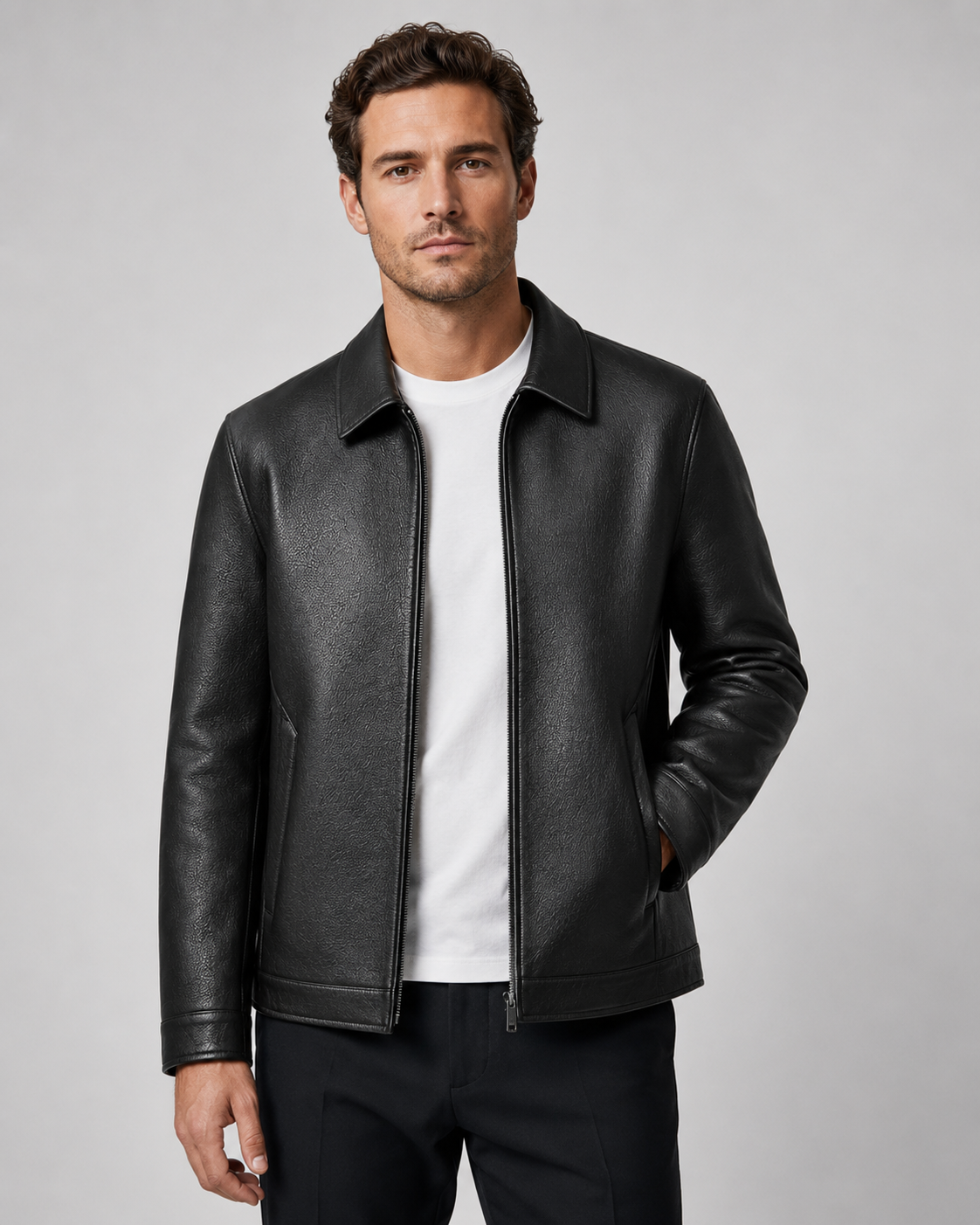 Veste Cuir Homme | Fermeture Éclair | Coupe Droite