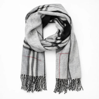 Écharpe homme carreaux britanniques avec franges, motif tartan liseré rouge