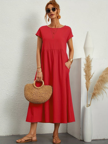 Robe de soirée longue décolleté rond fluide femme