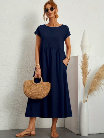 Robe de soirée longue décolleté rond fluide femme