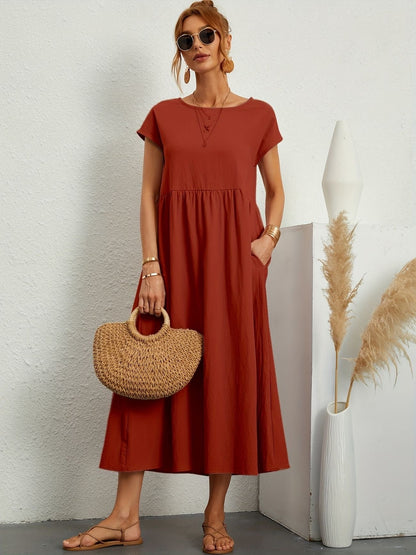 Robe de soirée longue décolleté rond fluide femme