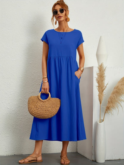 Robe de soirée longue décolleté rond fluide femme