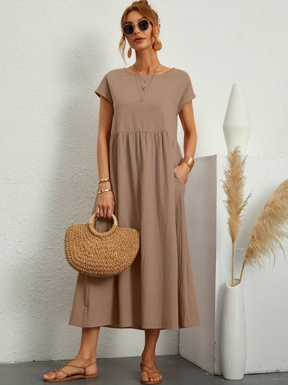 Robe de soirée longue décolleté rond fluide femme
