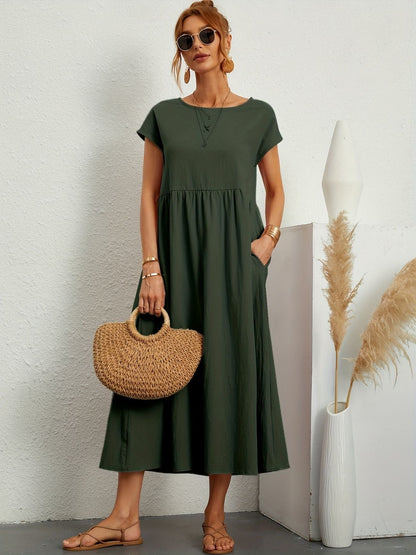 Robe de soirée longue décolleté rond fluide femme
