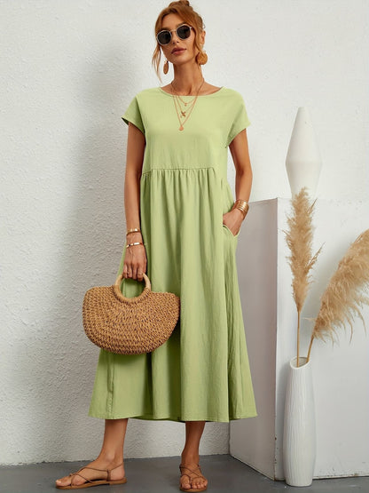 Robe de soirée longue décolleté rond fluide femme