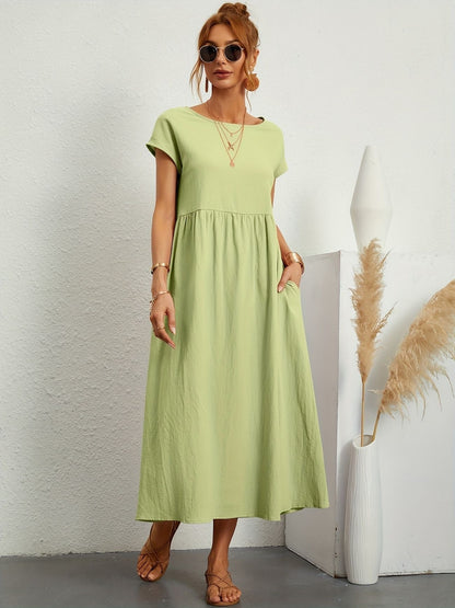 Robe de soirée longue décolleté rond fluide femme