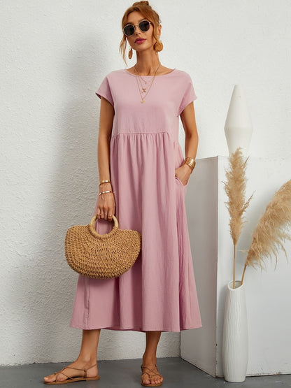 Robe de soirée longue décolleté rond fluide femme