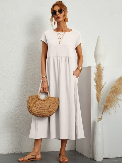 Robe de soirée longue décolleté rond fluide femme