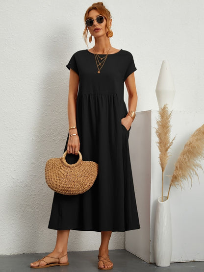 Robe de soirée longue décolleté rond fluide femme