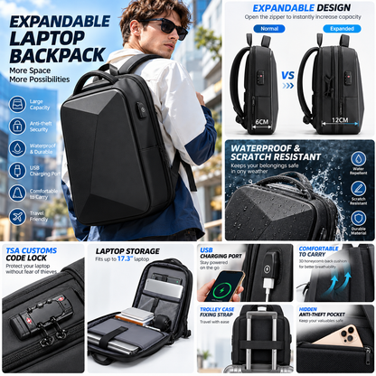 Laptop-Rucksack | Herren, diebstahlsicher, wasserdicht | 15 Zoll, USB-Anschluss