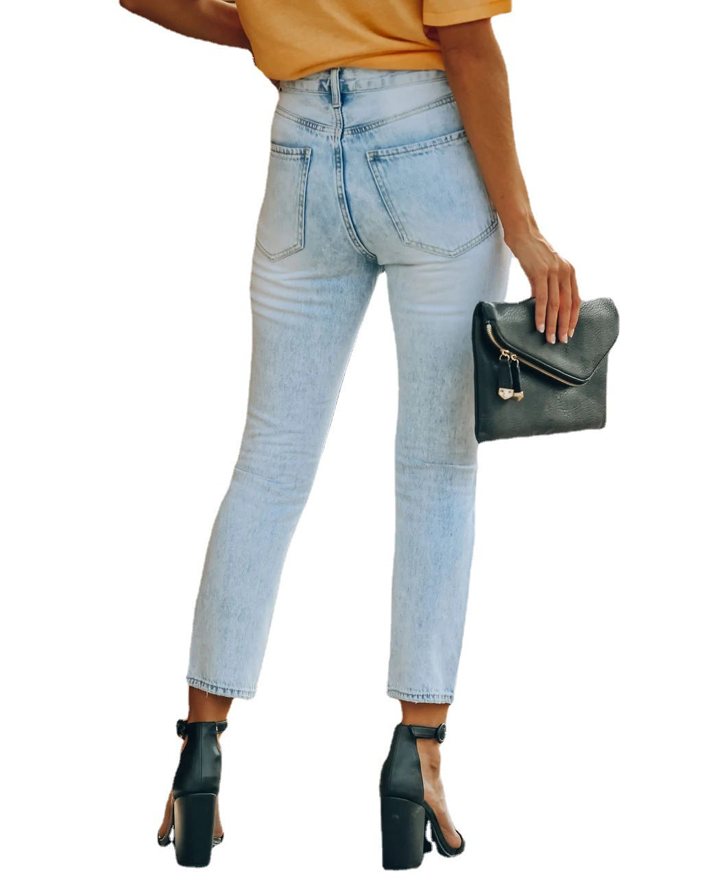 Jeans taille haute pour femmes avec détails déchirés et coupe slim Chic und Stil-Jeans-PARIS FEMME
