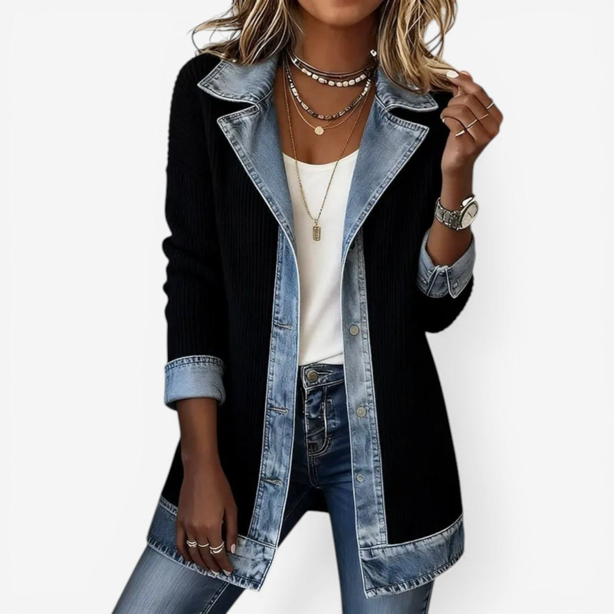 Veste femme effet superposé toucher doux coupe drapée décontractée