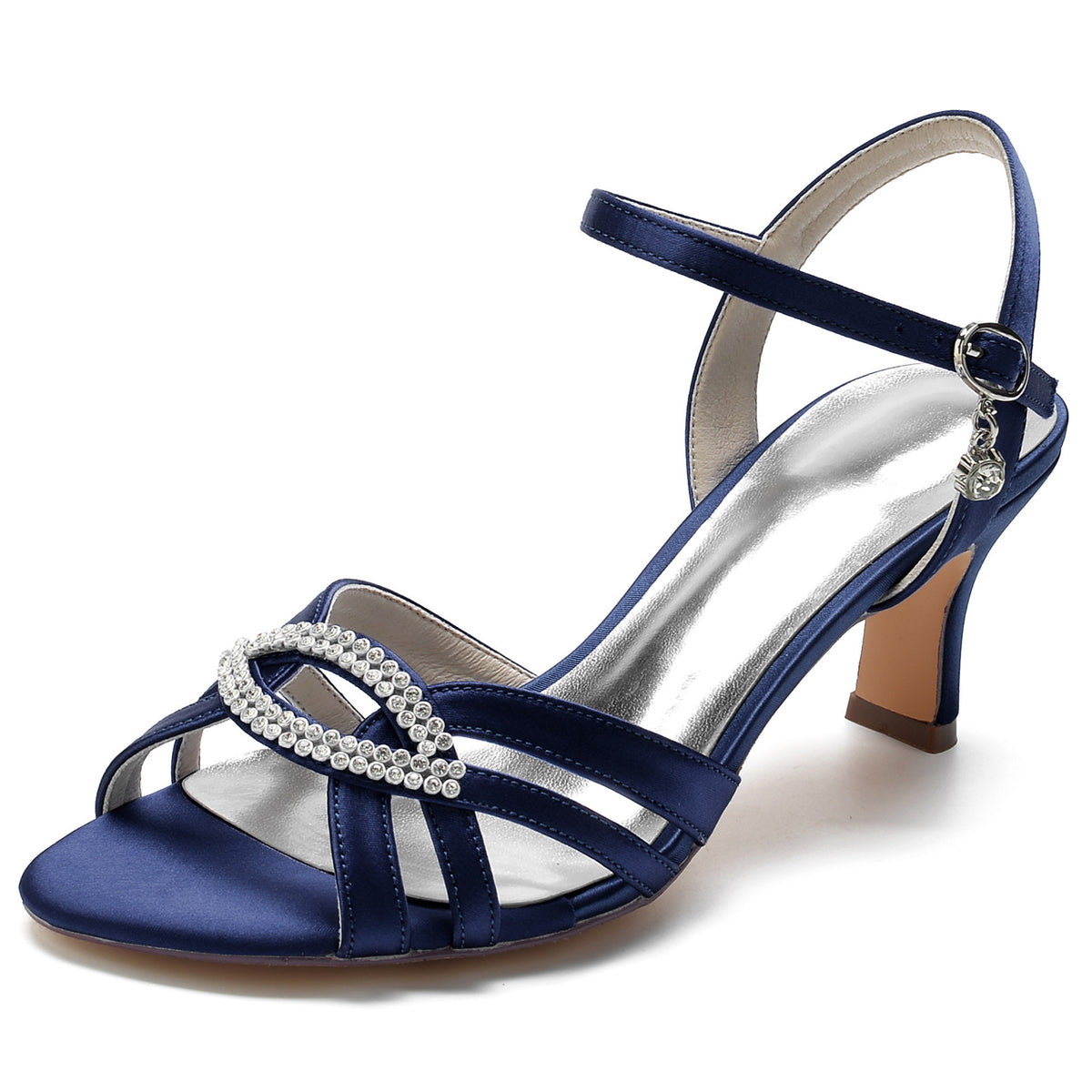 Sandales mariage ivoire strass talon bloc bout ouvert bride arrière