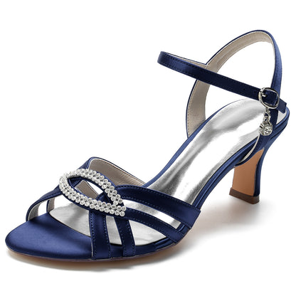 Sandales mariage ivoire strass talon bloc bout ouvert bride arrière