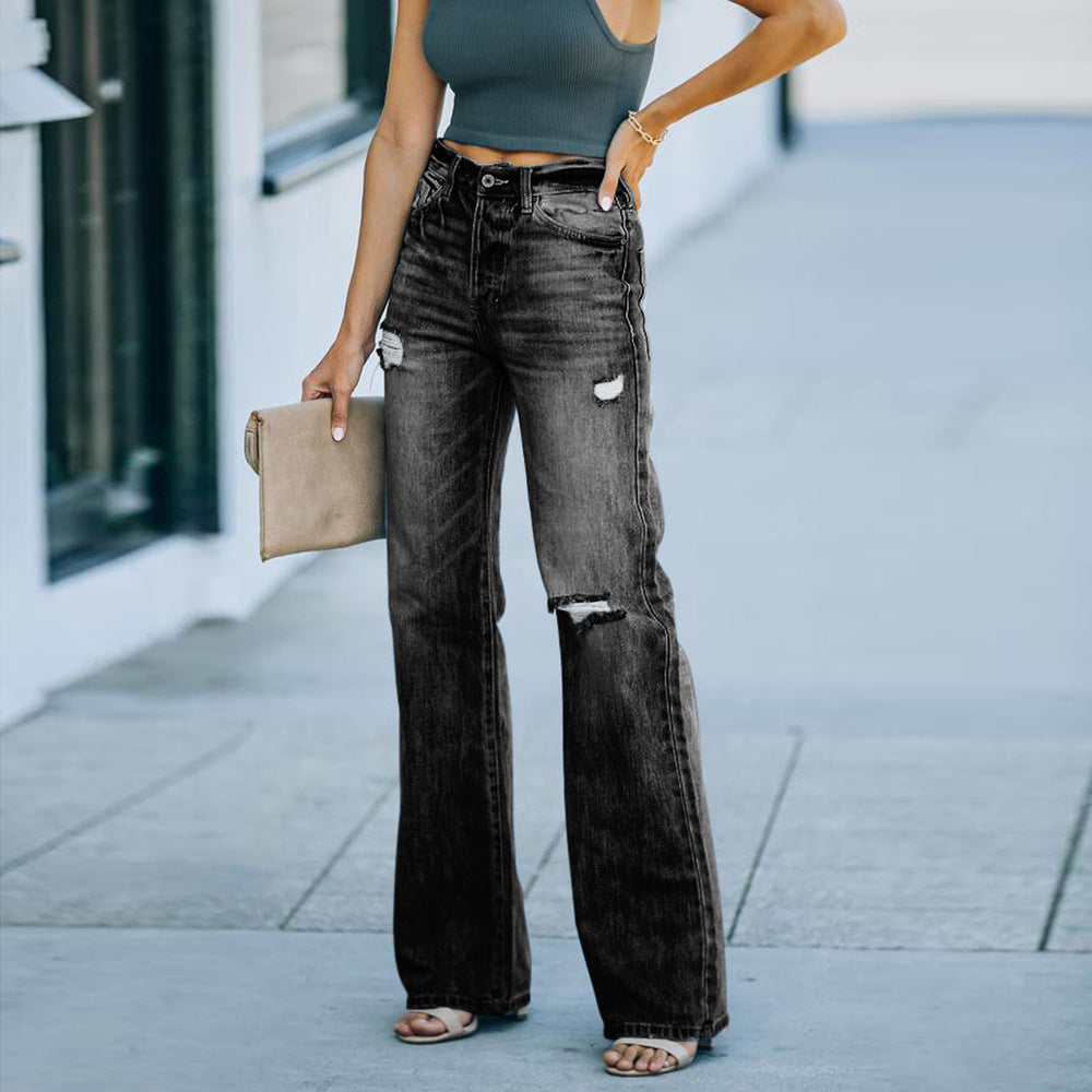 Jeans évasées pour femmes avec détails déchirés et taille haute Chic und Stil-Jeans-PARIS FEMME