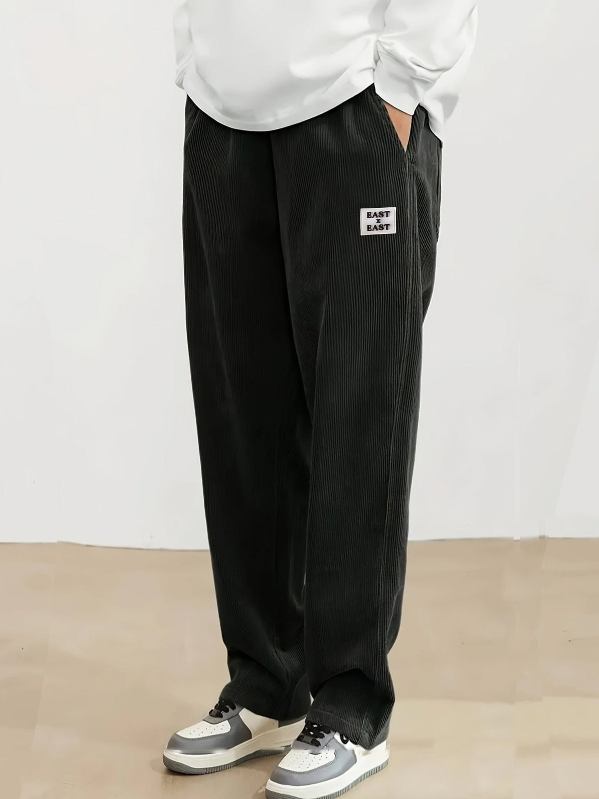 Pantalon velours femme taille élastique coupe large poches latérales