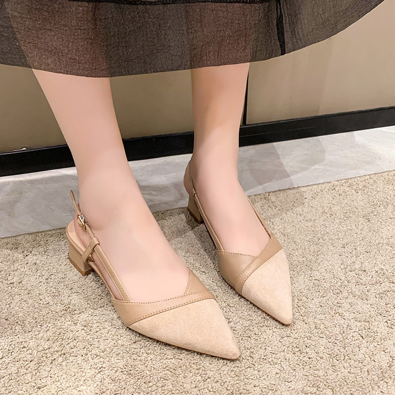 Escarpins slingback talon bloc bout pointu femme 5cm coloris nude