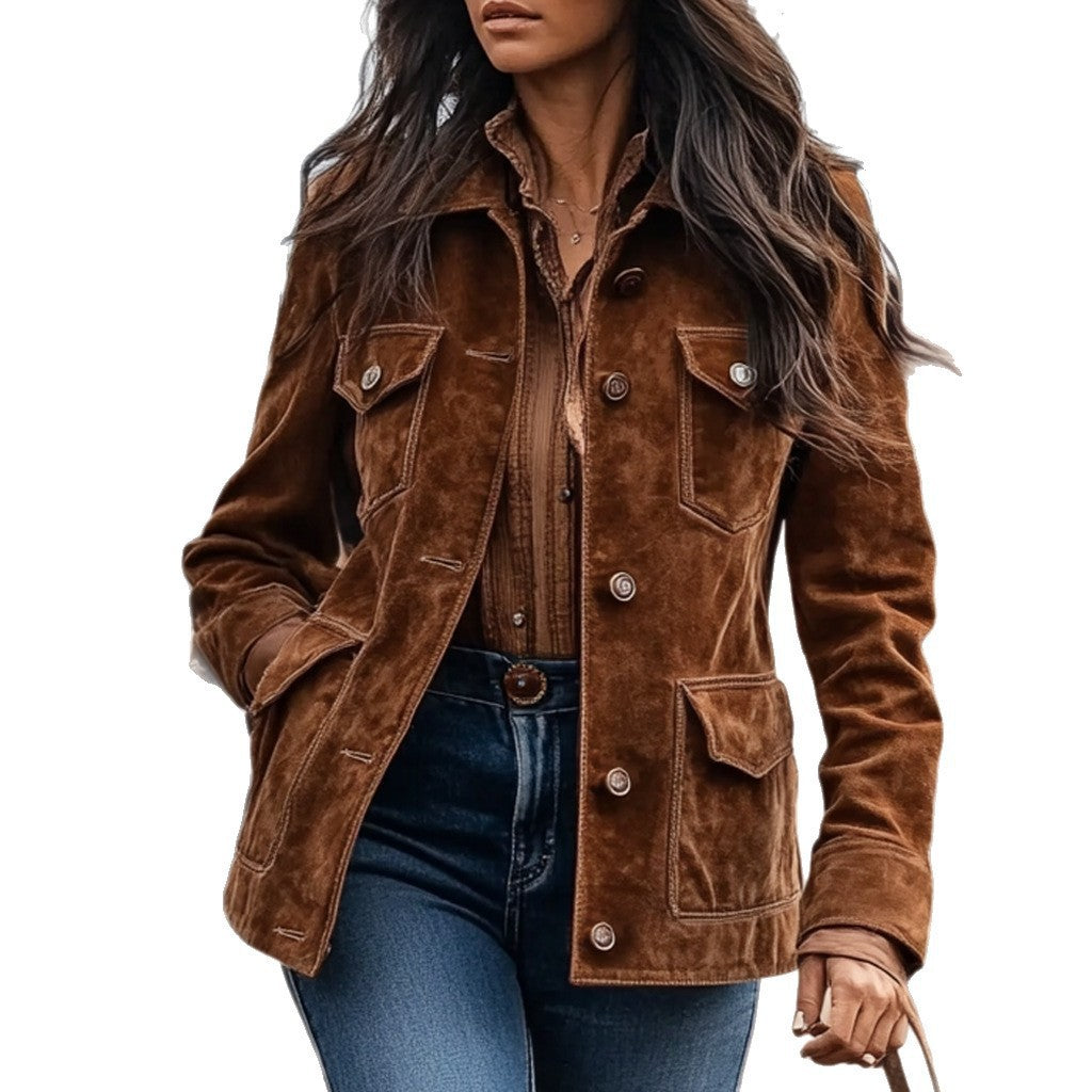 Veste Cuir Végétal Femme | Marron, Poches, Souple