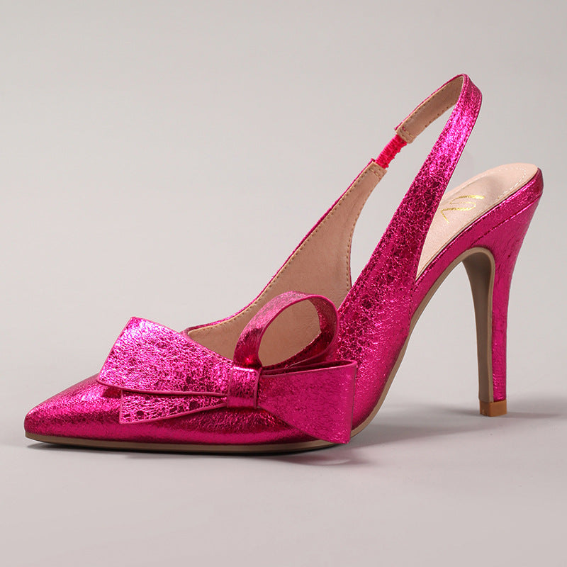 Sandales mariage ivoire strass nœud talon aiguille bout pointu bride arrière