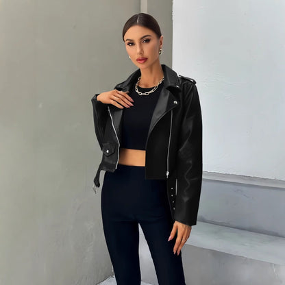 Veste motard femme cuir synthétique | Coupe courte, fermeture asymétrique