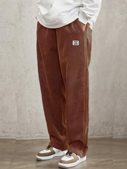 Pantalon velours femme taille élastique coupe large poches latérales