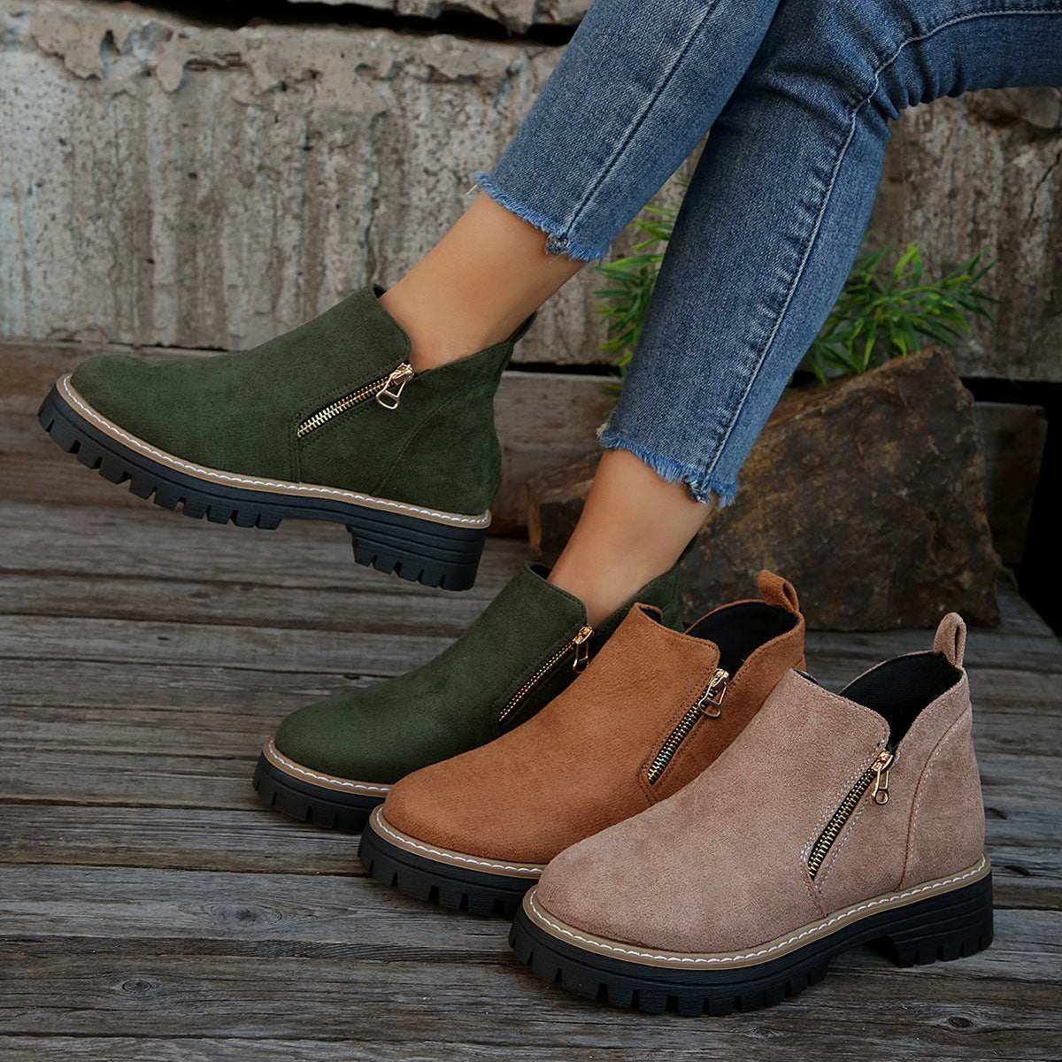 Bottines femme fourrées imperméables semelle antidérapante automne hiver